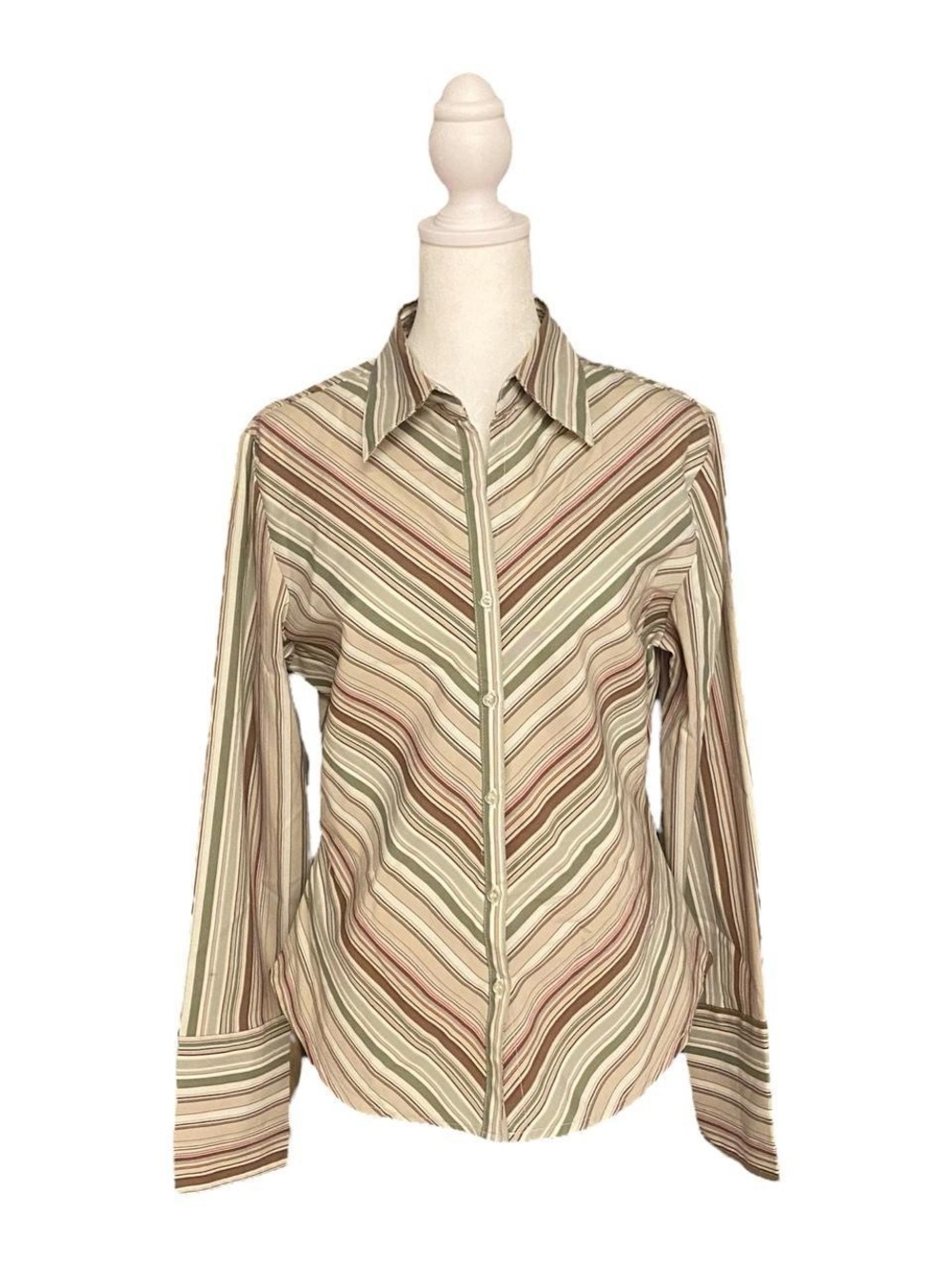 Antilia Femme Stretch Stripped Button Up Long Sleeve Top